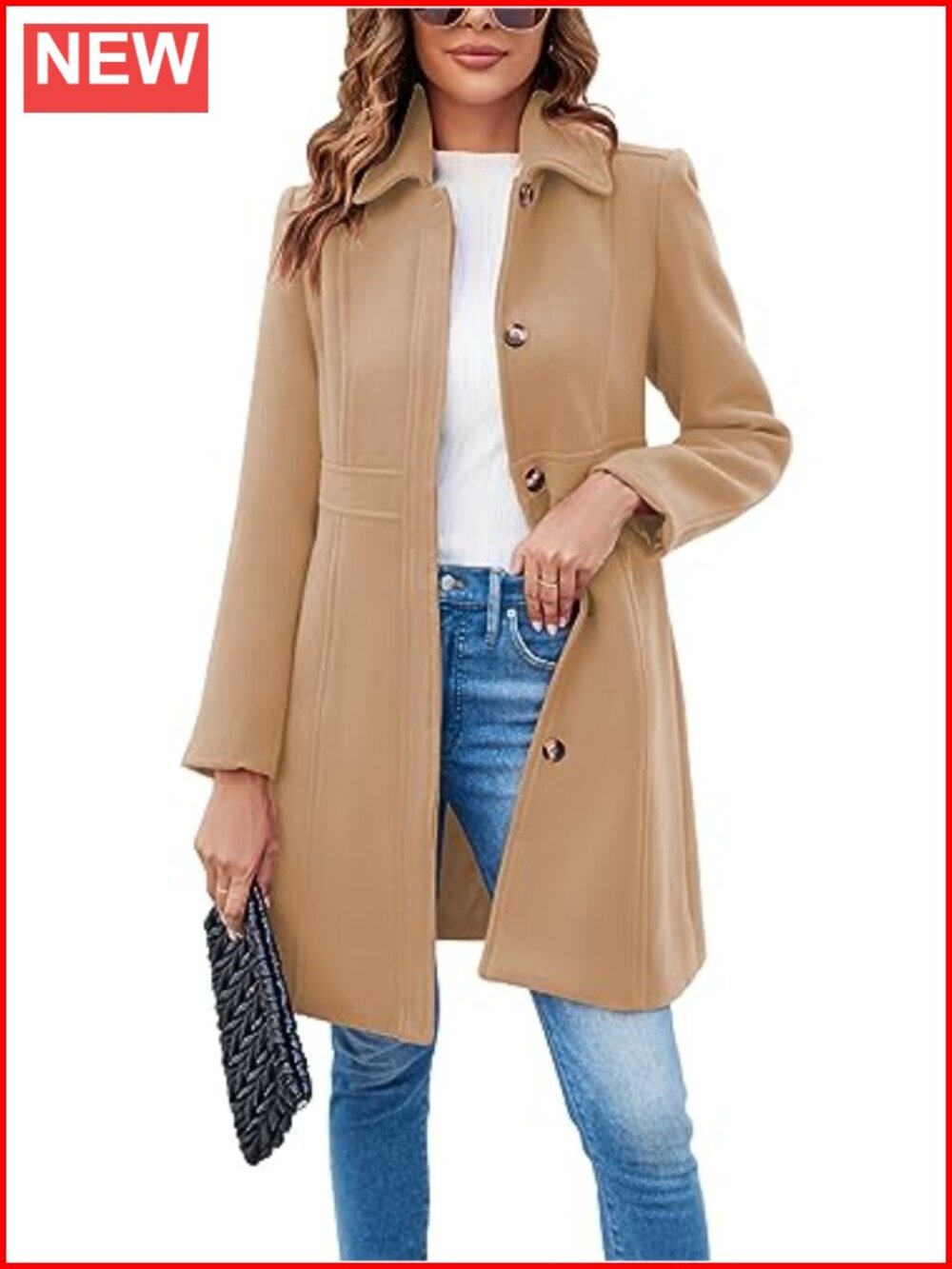 Women's Single Breasted Pea Coat Long Sleeve Button Mid-Length